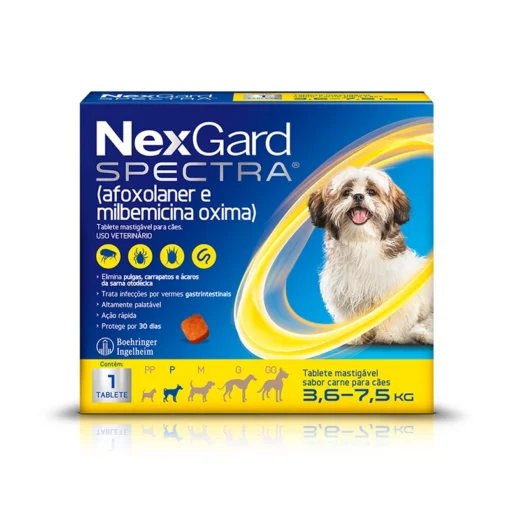 Antipulgas e Carrapatos NexGard® Spectra para Cães de 3,6 a 7,5 kg – 1 tablete