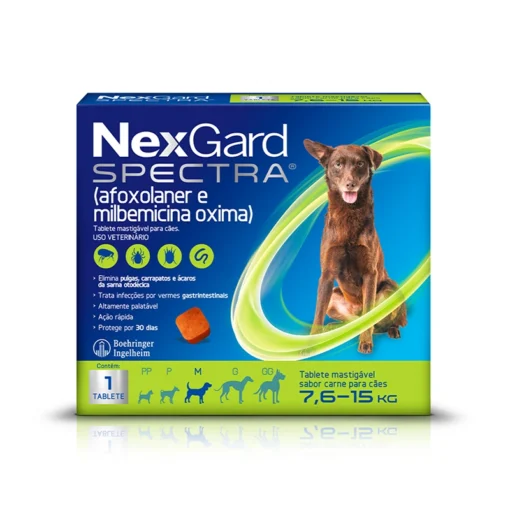 Antipulgas e Carrapatos NexGard® Spectra para Cães de 7,6 a 15 kg – 1 tablete