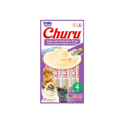 Petisco Cremoso Churu Sabor Frango com Camarão para Gatos 56 g