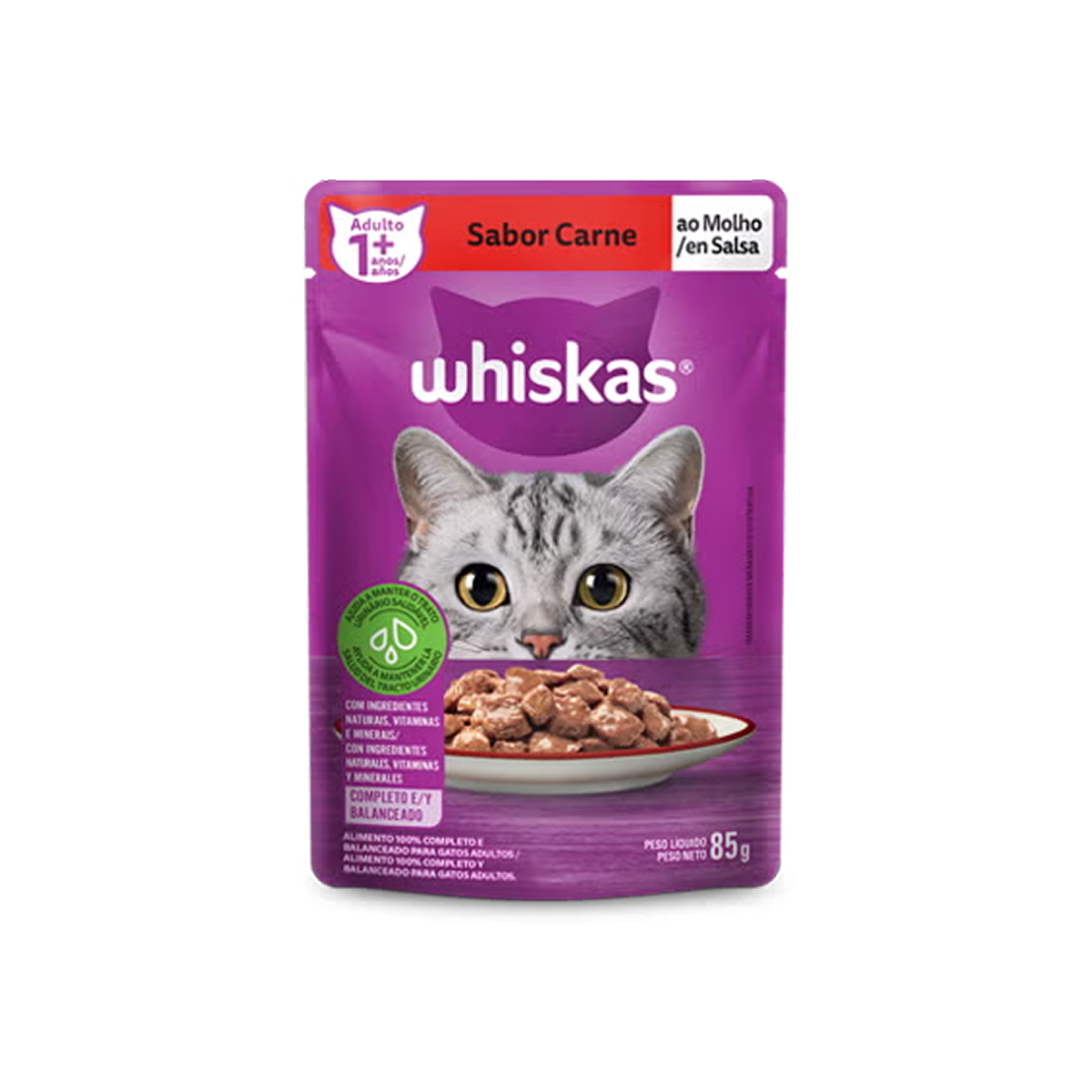 Whiskas® Sachê Carne ao Molho para Gatos Adultos 85 g