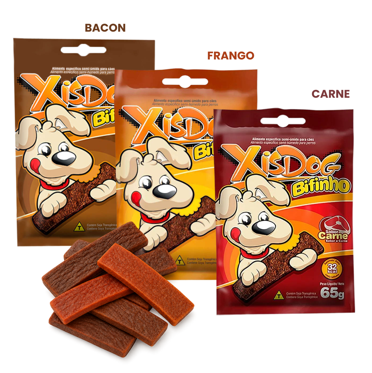 Kit Mix 3 Petiscos Snack XisDog Bifinho de 65g