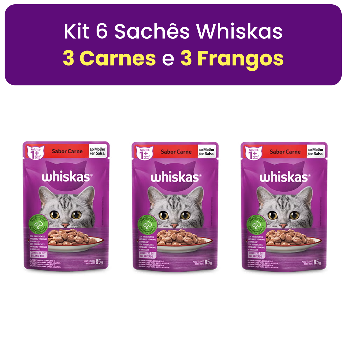 Kit 6 Sachês Whiskas Carne e Frango - Imagem 2